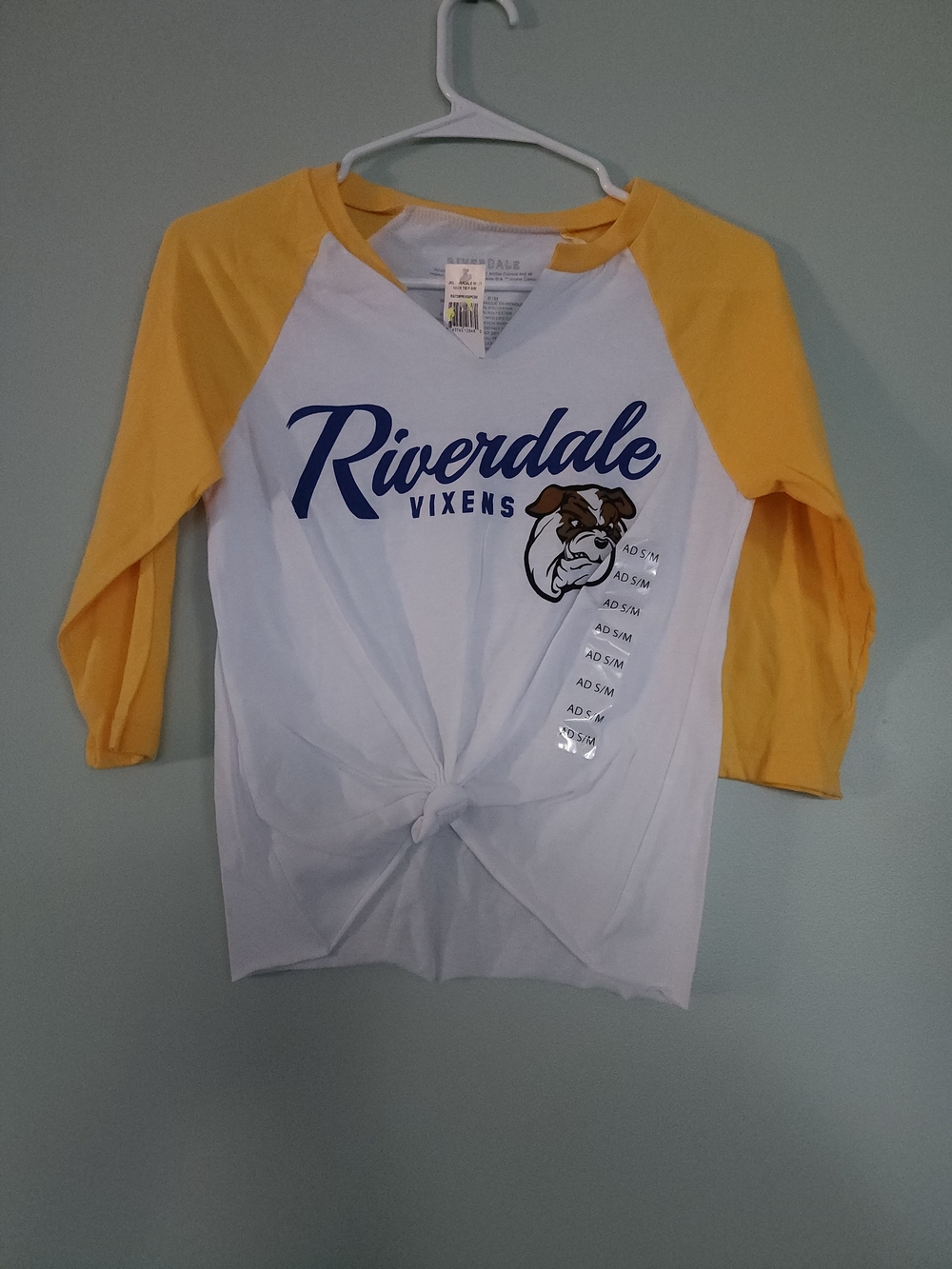 Riverdale Vixens White & Yellow Raglan Knot-Front Tee
